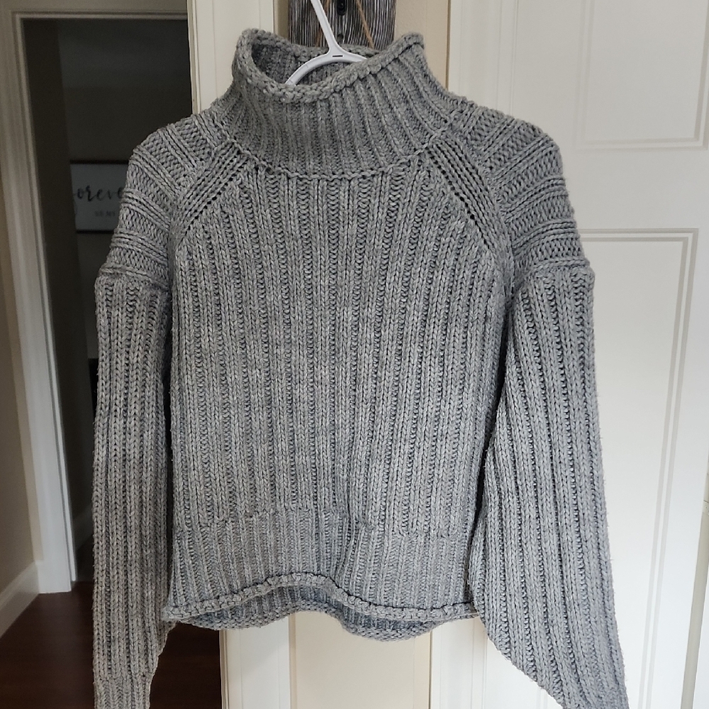H&M Gray Ribbed Knit Cowl Neck Sweater
